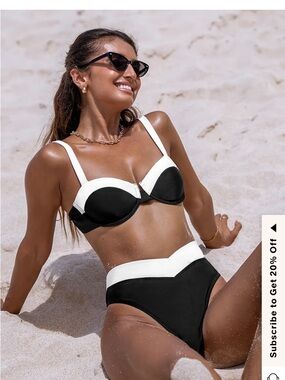 Cupshe x JoJo Fletcher Women’s Two-Tone Black and White High-Waist Bikini